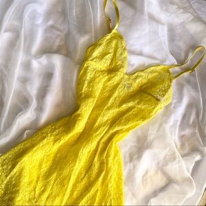 Neon yellow lace lingerie dress